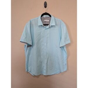 Calvin Klein Mens Light Blue Textured Short Sleeve Button Down Shirt XXL Cotton